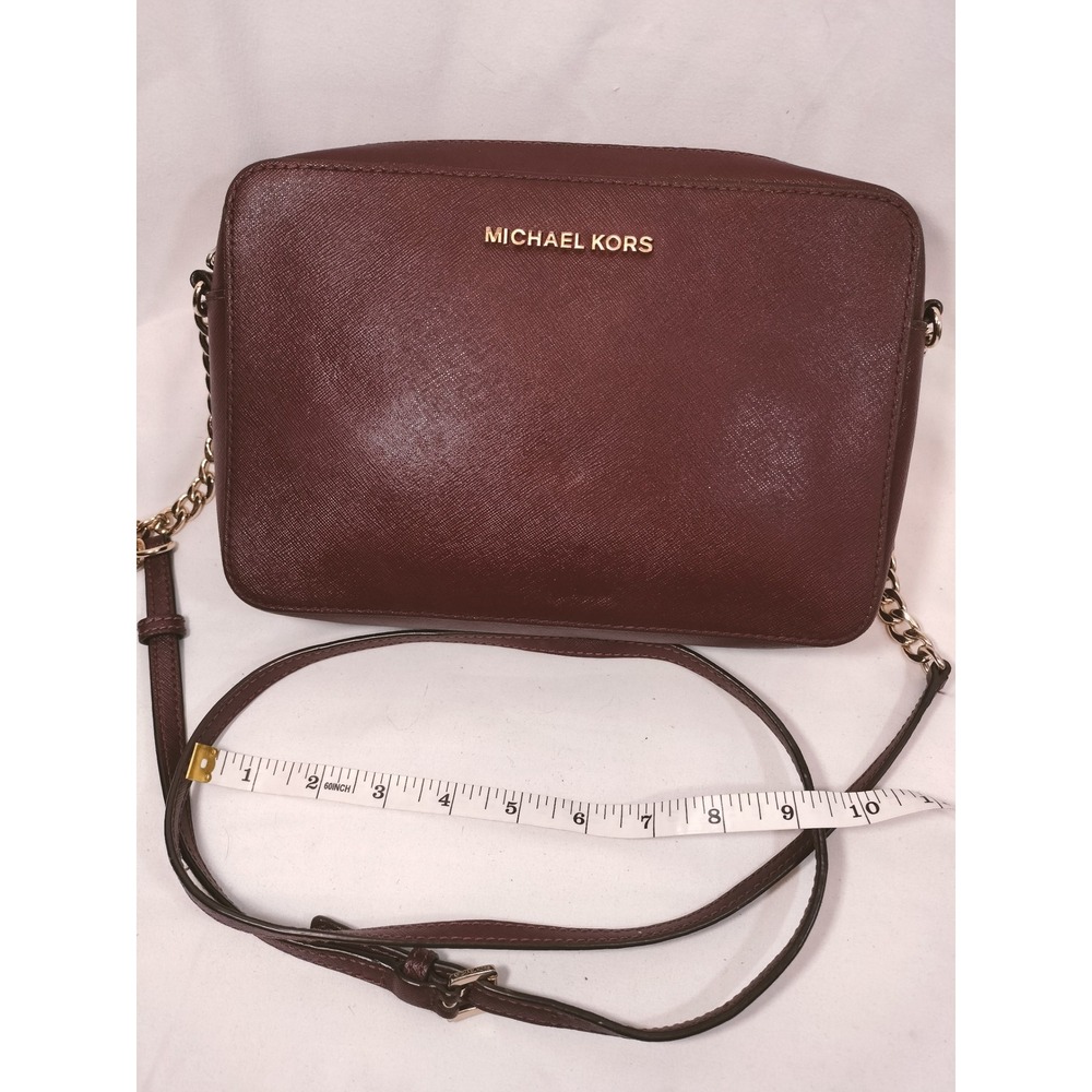 Michael Kors Jet Set East West Crossbody Bag Burgundy Saffiano Leather